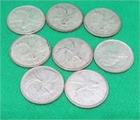 8x Silver 25 Cent Quarters Canada 1963 - 1968 Coin
