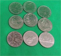 9x Canada Nickel $1.00 Coins 1975-1983