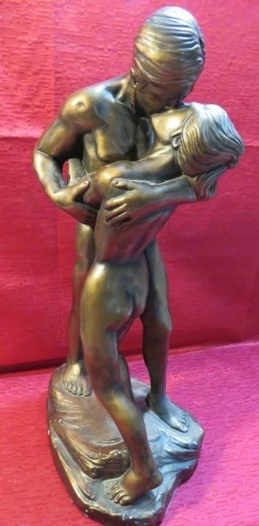 Retro Nude Chalkware The Lovers Groovy Statue 20"