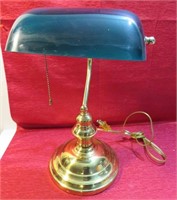 Lovely Brass & Glass Shade 15 Inch Desk Lamp NICE