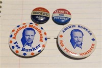 Political Buttons Kennedy Roosevelt Archie Bunker