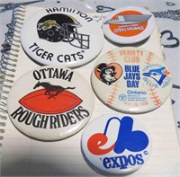 Retro Sports Buttons CFL MLB OHL Steelhawks MORE