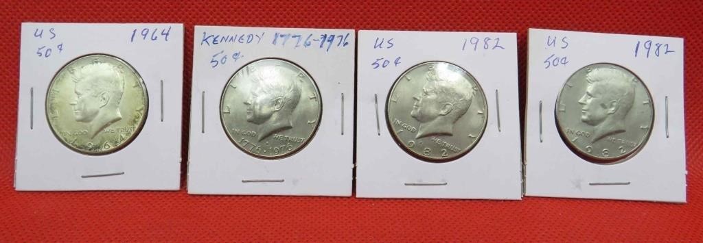 Kennedy Half Dollar Lot 4 Coins 1964-1976 & 2 1980