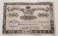 RARE SPAIN 1000 REALES BANK DE VALLADOLID 1857.Sp1