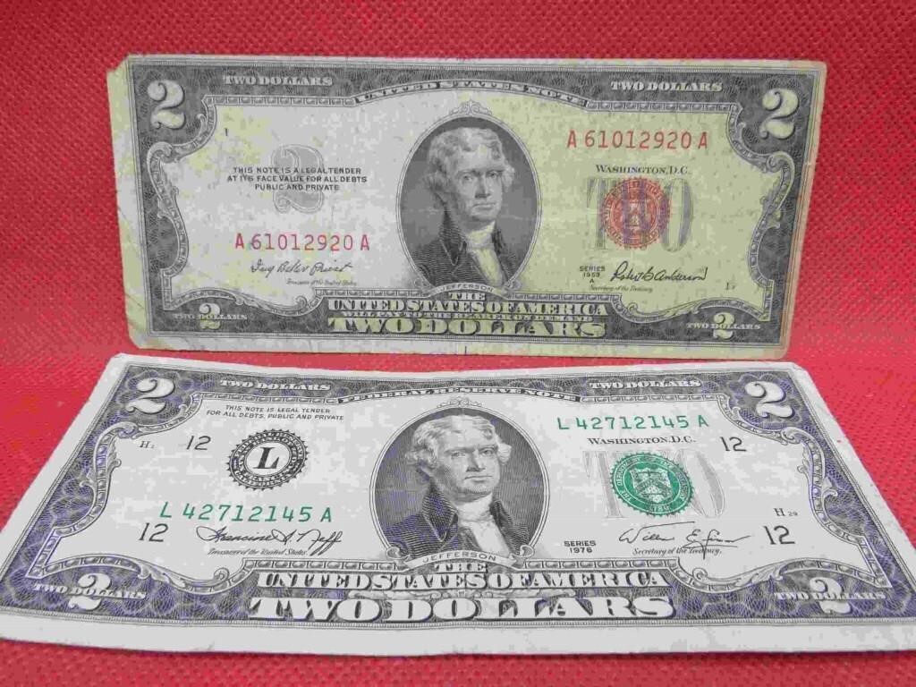 1953 Red Seal & 1976 USA 2 Dollar Bills Bank Notes