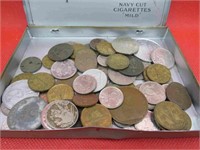 Old Tobacco Tin Full Coins Tokens Early 1900-1950s