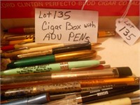 Cigar Box of Advertising Pens