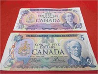 Canada Bills 1971 Ten 1979 Five Dollar Bills Notes