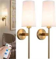 Wireless Dimmable Wall Sconce Set of 2 w/ Remote &