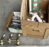 Plumbing Supplies 2 boxes: PVC fittings, closet