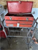 Red Metal Toolbox on stand, Misc. Tools