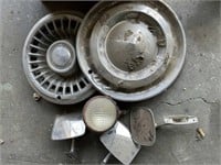 Vintage Car Parts: Hub Caps; Mirrors; Round Light