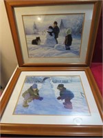 1992 Lot 2 Framed Snowman Art Prints 16x20