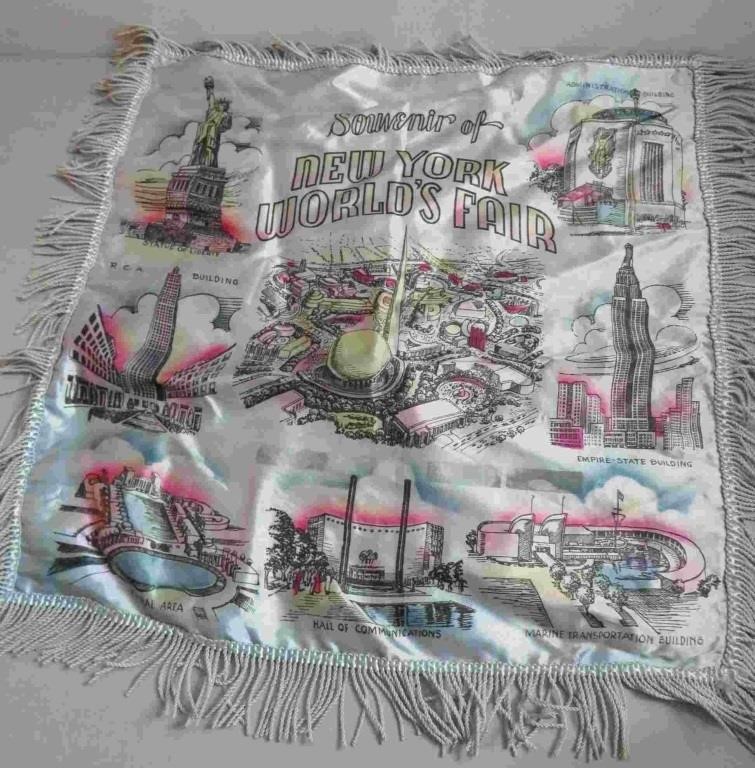 1964 New York Worlds Fair Silk Pillow Cover 16"