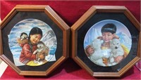 Native Inuit Collector Plates in Wood Frames
