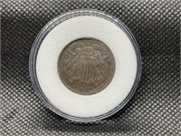 1864 two cent coin from the Morgan mint with