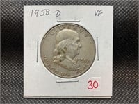 1958 D Franklin half dollar