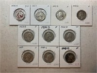 Lot of 10 assorted dates silver quarters