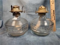 Pair Pressed Glass Oil Lamps