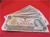 1973 Lot 10 Canada 1 Dollar Bill Bank Notes Money