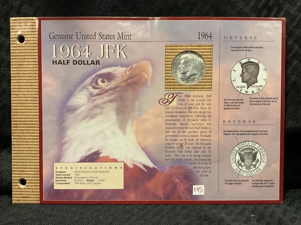 1964 Kennedy half dollar on United States mint