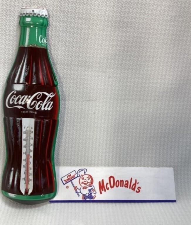Coca-Cola Thermometer, 17" & Vintage McDonald's