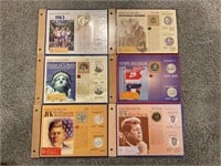 Six United States mint cards with assorted coins