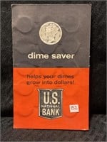 22 Silver dimes in US national Bank dime saver