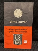 19 Silver dimes in US national Bank dime saver