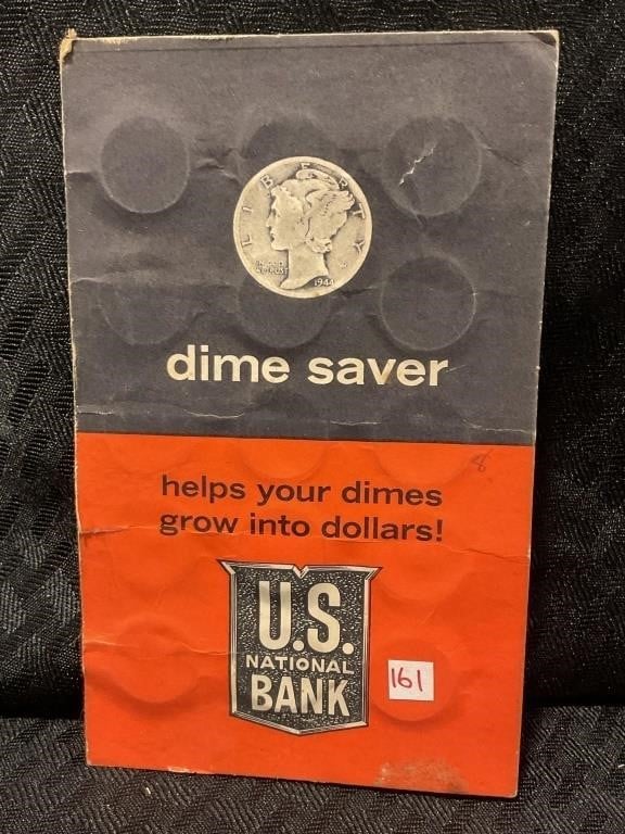 16 Silver dimes in US national Bank dime saver