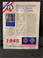 1945 Washington silver Quarter and stamp set -