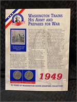 1949 Washington silver Quarter, and stamp set -