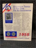 1958 Washington silver Quarter, and stamp set -