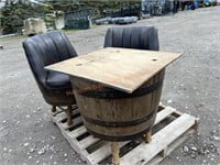 Whisky Barrel Set w/ Table & 2 Bar Stools