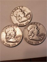 US $1/2 Franklin Silver 90% x3 different ,Z4AQ