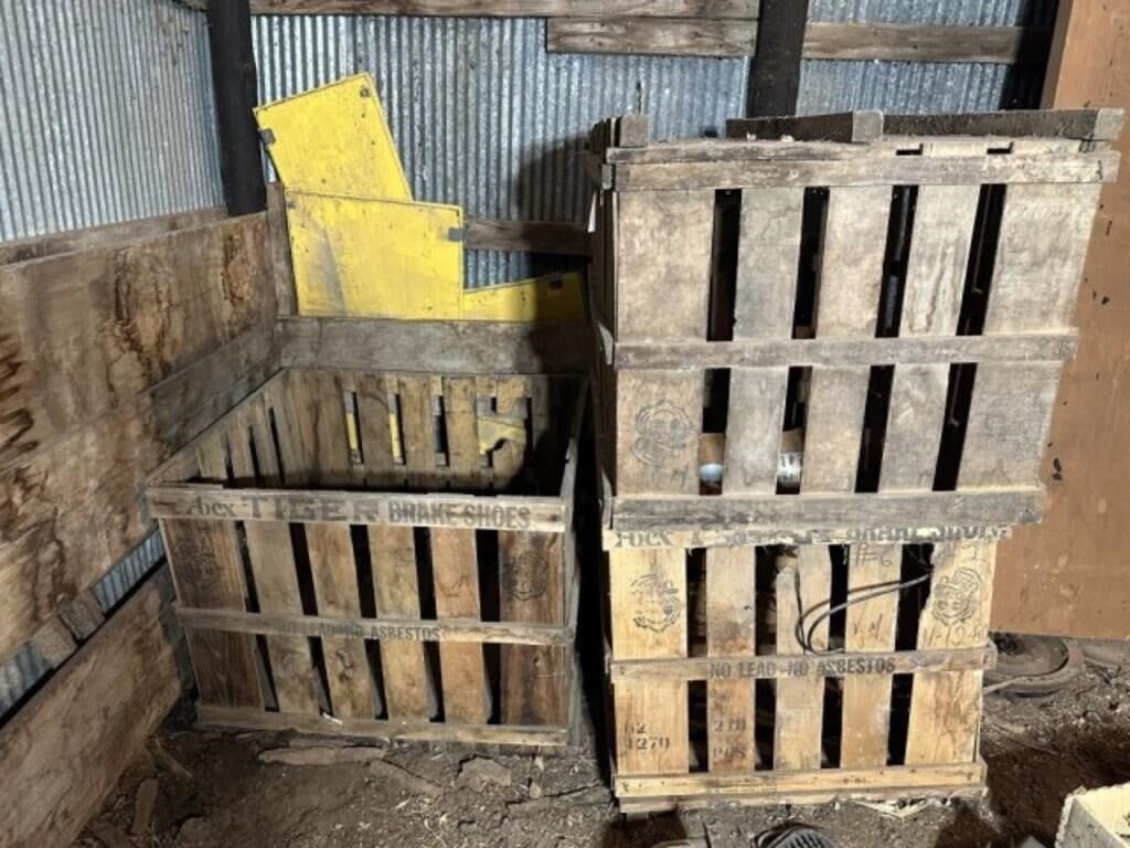 3) Wooden Brake Drum Crates, Box of Coax Cable