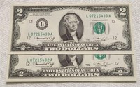 USA $2 x2 Consecutive 12L Rare 1976 UNC.BL1