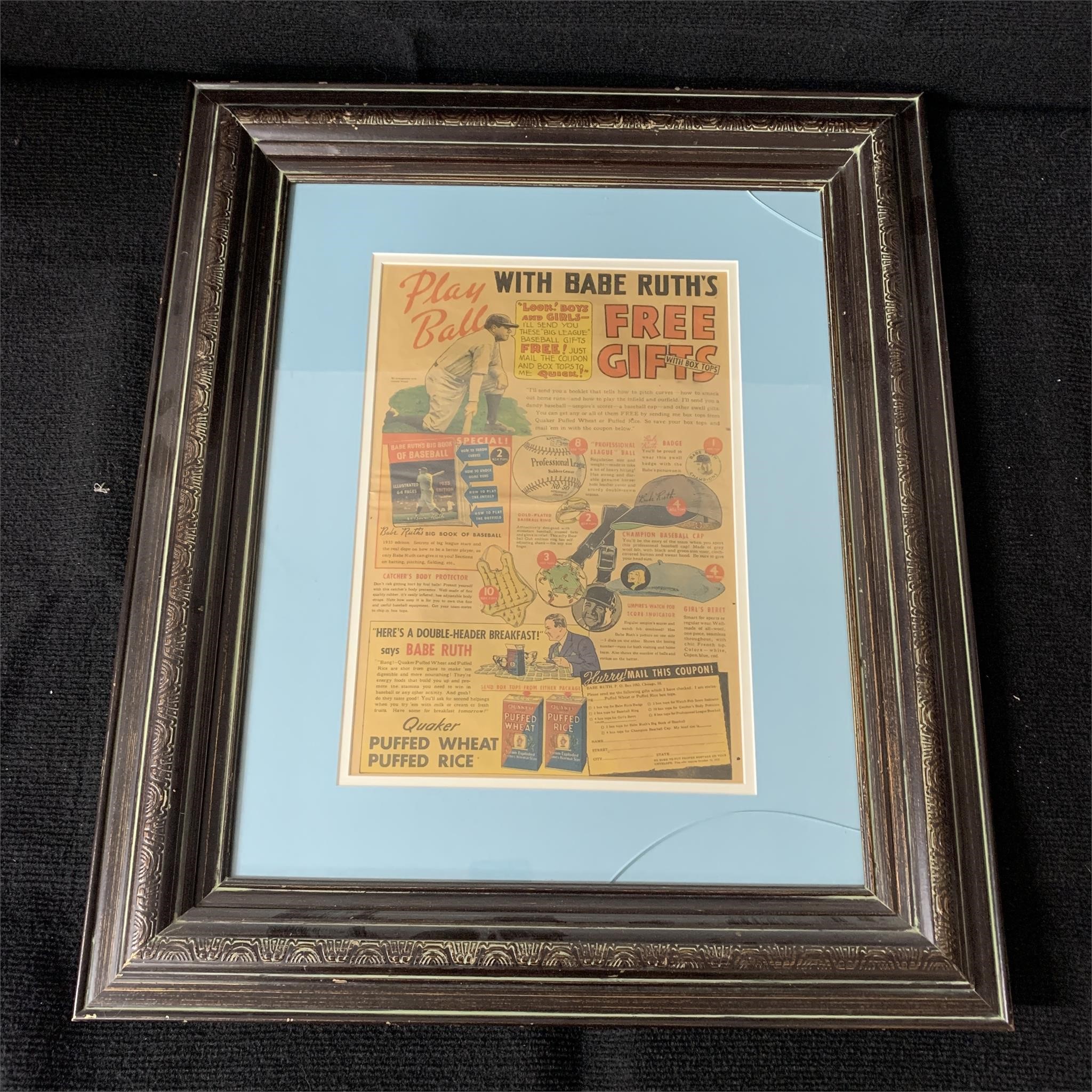 Babe Ruth Framed Advertisement Page
