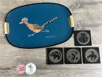 Roadrunner tray and 4 marble coasters