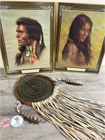 2 Native American prints and dream catcher
