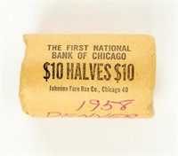 Coin Bank Rolled Franklin Half Dollars(20)-1958-D