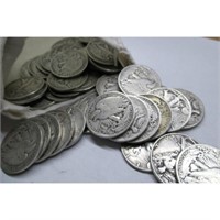 55 pcs. Walking Liberty Half Dollars in Bag