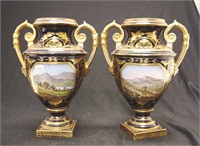 Pair of antique Derby style mantle vases