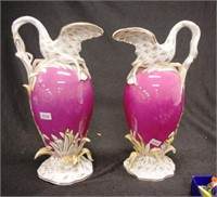 Pair of Victorian swan & reed ewers.