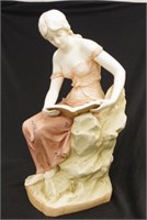 Large Royal Dux style figure of a lady reading