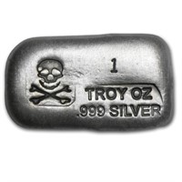 1 oz. Skull and Crossbones Silver Bar -.999 Pure