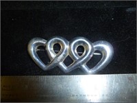Triple Heart Sterling Silver 3" Pin / Brooch