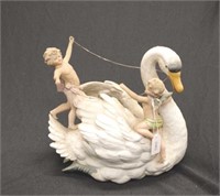 Victorian German porcelain swan form vase