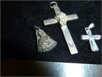 3pc Sterling Silver Crucifix, Cross & Mary Pendant