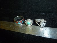 3pc Southwest Style Sterling Silver Rings